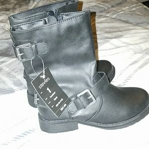 Girls kids black moto boots size 1